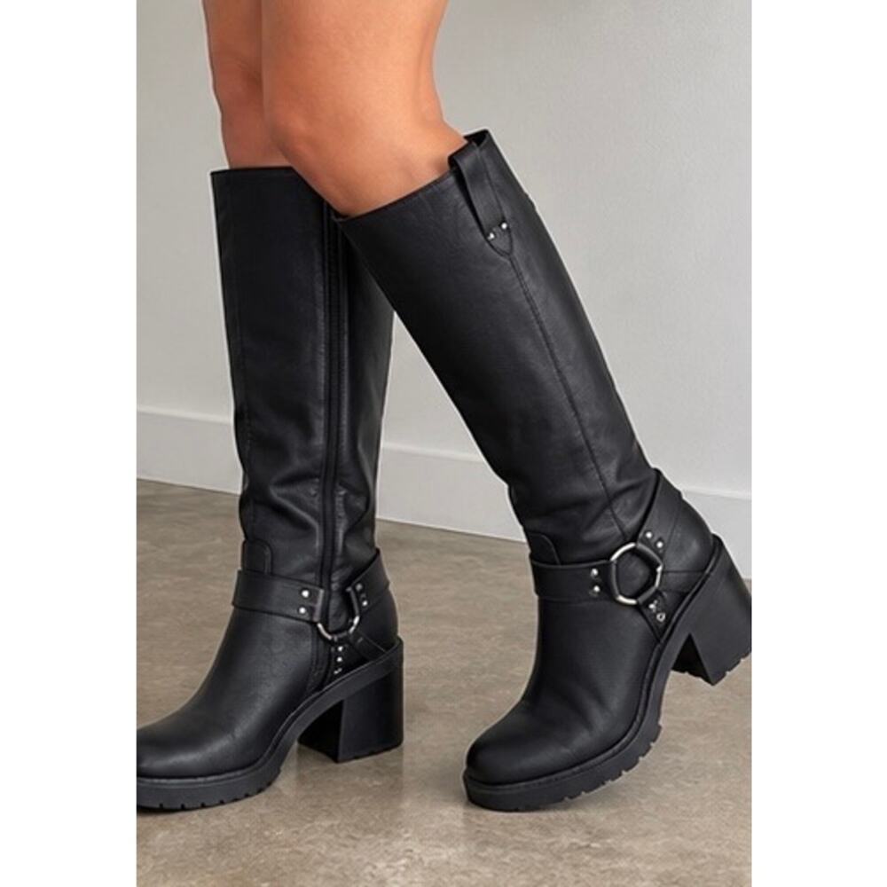 Oasis Society Black Harness Moto Boots Vegan Leather 7.5